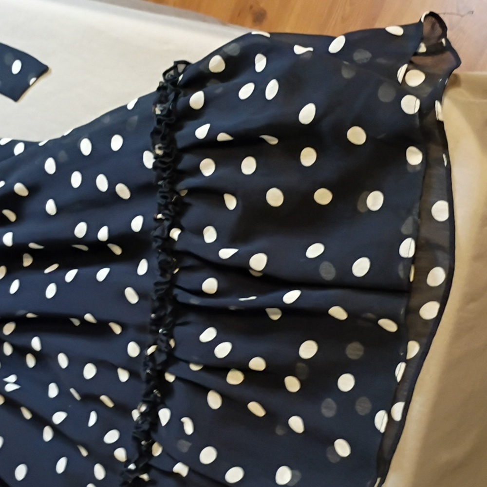 dressbarn Flapper Style Waist Navy Polka Dot Midi Dress - Picture 4 of 12
